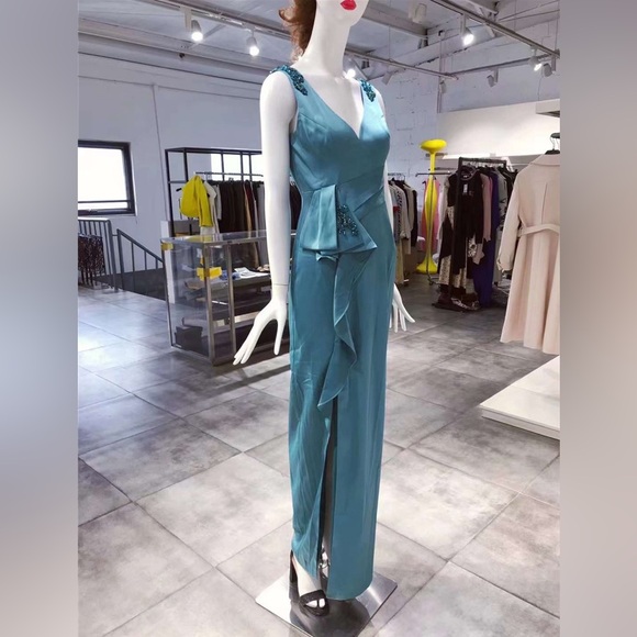 US 2 MARCHESA NOTTE Embellished ruffled satin-crepe gown NWT - Picture 4 of 12